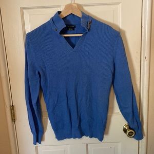 Cotton/Silk high collar V-Neck Sweater